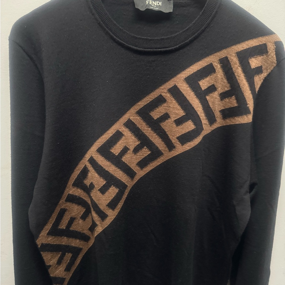Fendi Black and Brown Crewneck Sweater with Geometric Pattern